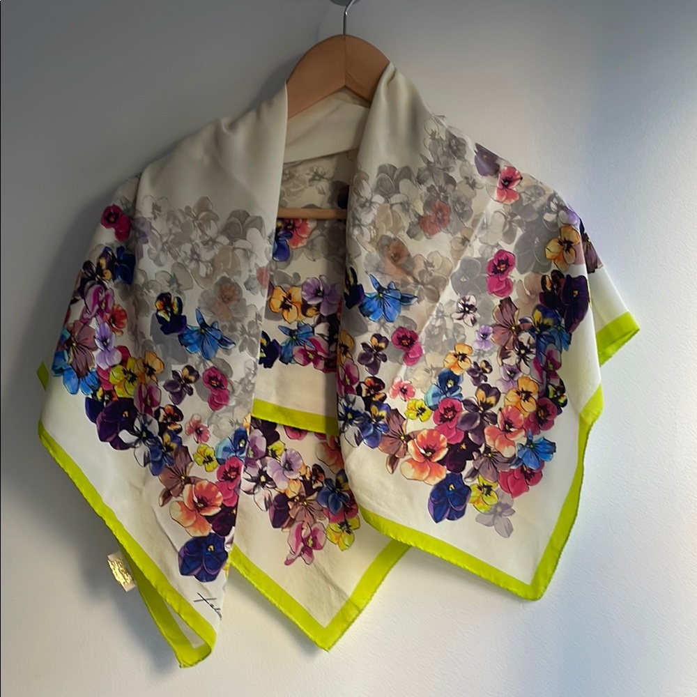 Falconeri Floral Silk Scarf with Neon Trim